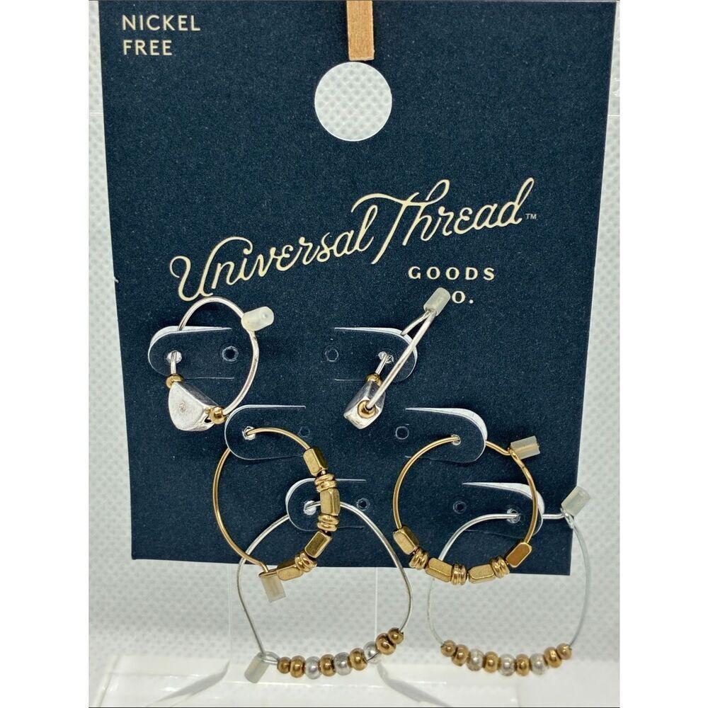 3for$20 Universal Thread Gold and Silver Mixed Metal Hoop and Bead Earring Set